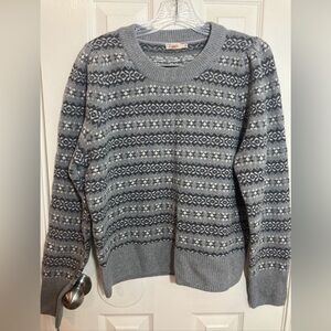 Faherty Gray and White Patterned Crewneck Sweater Size L Merino Wool/ cotton org